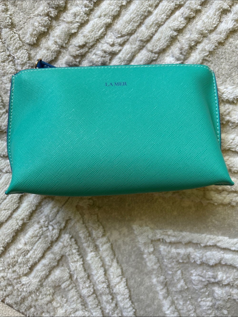 La Mer Teal Leather Cosmetic Pouch